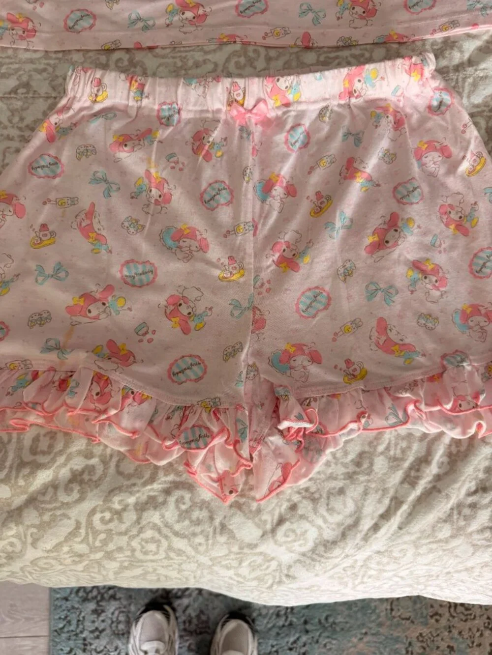 Sanrio My Melody Girls Pink Pajama Set Size L Ruffle Shorts